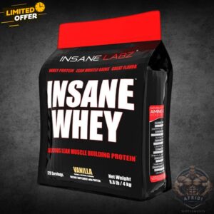 Insane Whey by Insane Labz 4 kg Vanilla flavor protein powder supplement with 120 servings, available in Pakistan