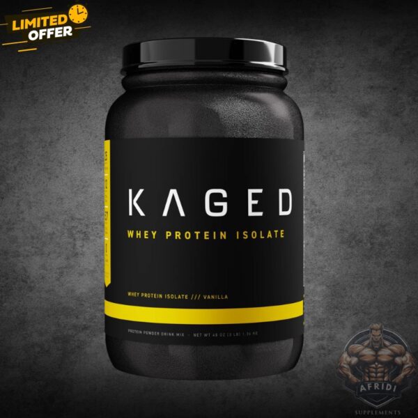 KAGED Whey Protein Shake in Pakistan – Vanilla Isolate 3LB with 25g Protein per Serving Front Label KAGED Whey Protein Shake in Pakistan – Vanilla Isolate 3LB with 25g Protein per Serving Front Label