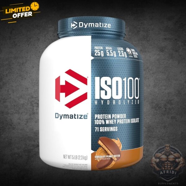 Dymatize ISO100 Chocolate Peanut Butter 5Lb protein powder in Pakistan for muscle recovery and strength