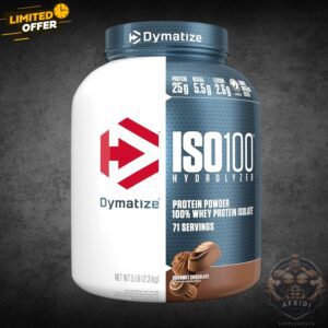 Dymatize ISO100 Gourmet Chocolate 5Lb protein powder in Pakistan for muscle recovery and performance