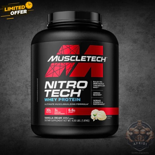 Nitro-Tech Whey Protein by MuscleTech Vanilla Cream 4 lbs – 30 g Protein Supplement in Pakistan Nitro-Tech Whey Protein by MuscleTech Vanilla Cream 4 lbs – 30 g Protein Supplement in Pakistan