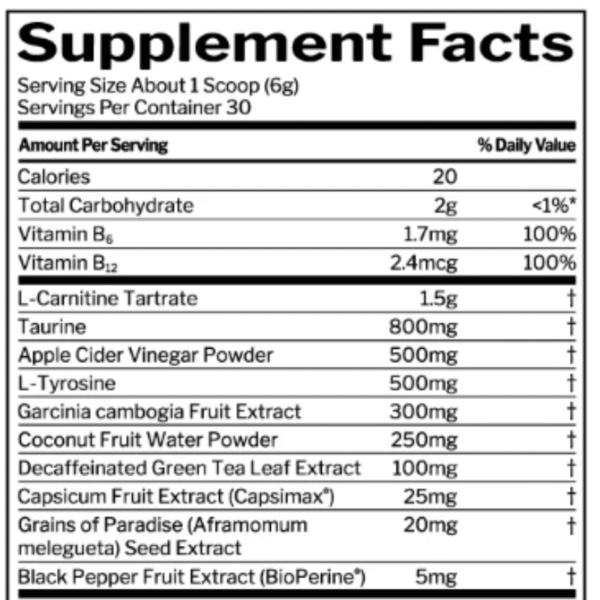 R1 Lean Rule1 Nutrition supplement facts label – ingredients and dosage info